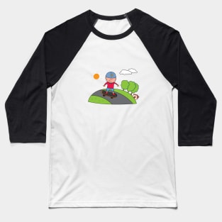 Kids drawing of little boy playing skateboard Baseball T-Shirt